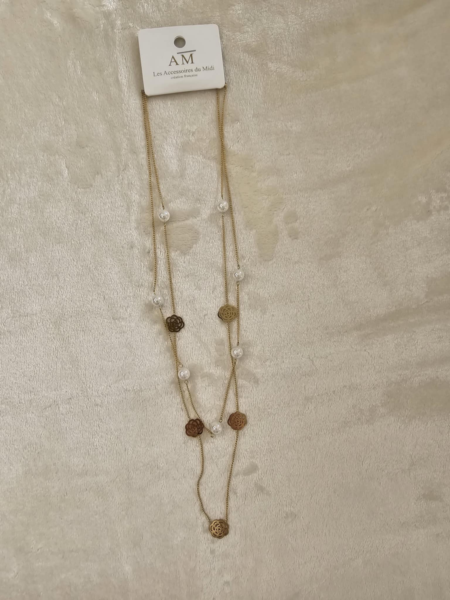 Collier long doré perles et fleurs – Acier inoxydable Ettis Mode