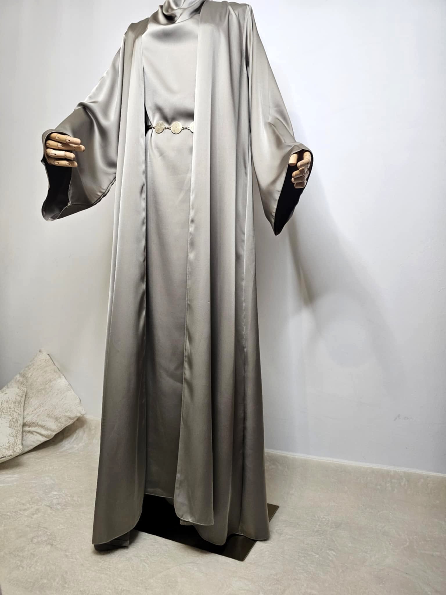 Ensemble Kaki Clair Satin Premium – Robe & Kimono Chic Ettis Mode