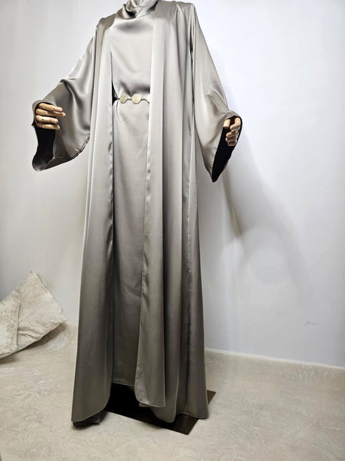 Ensemble Kaki Clair Satin Premium – Robe & Kimono Chic Ettis Mode