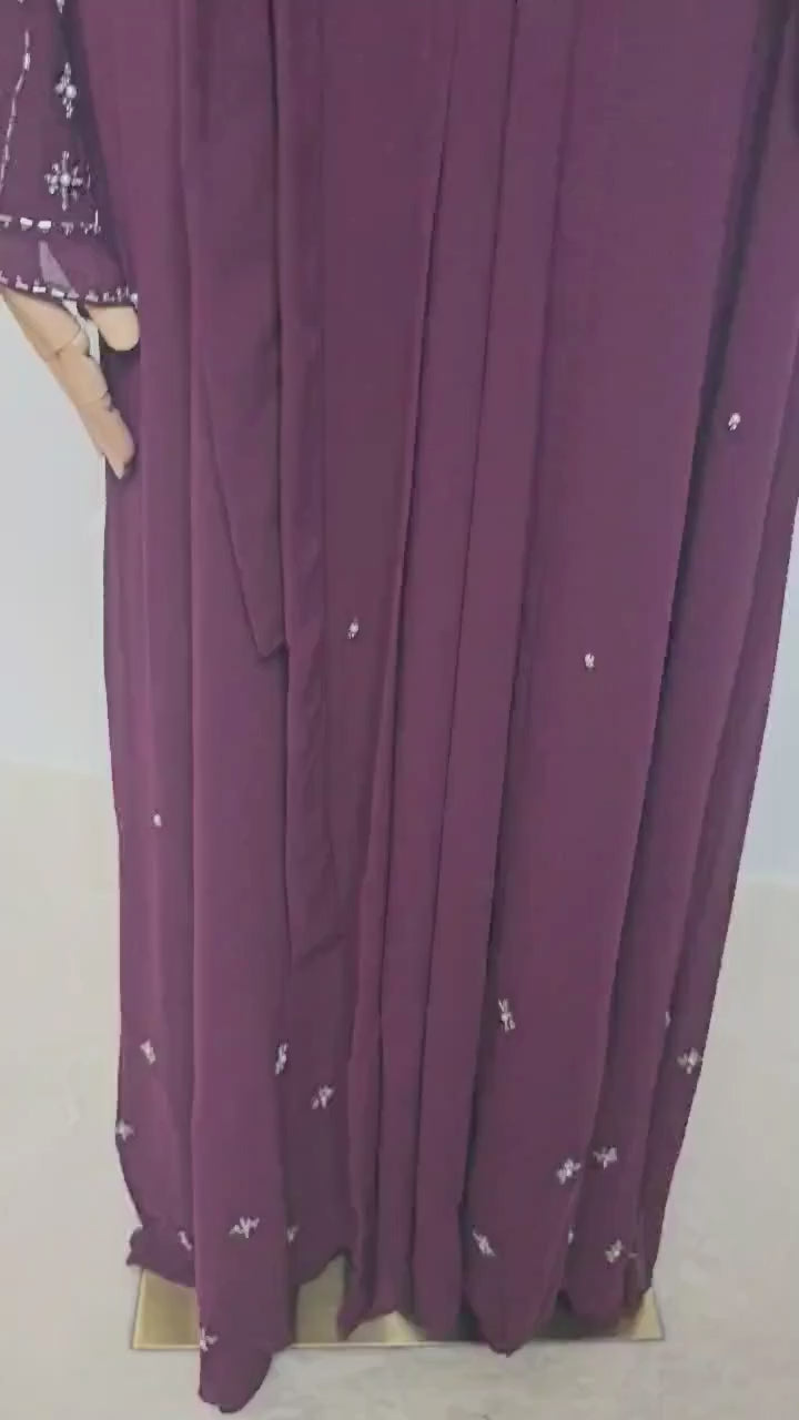 Abaya prestige aubergine 132 cm femme coupe fluide élégante Ettis Mode